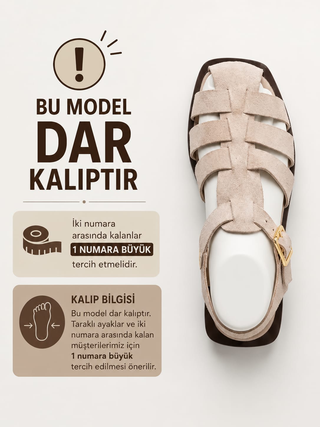 SALY  bej dana süet sandalet(Dar Kalıp)