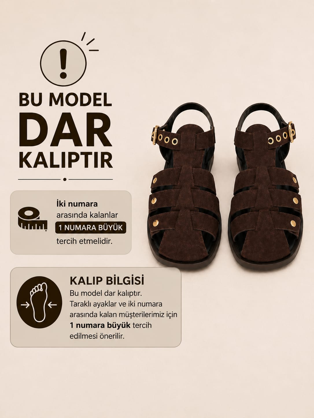 Terra Koyu Kahve Süet  Günlük Sandalet(Dar Kalıp)