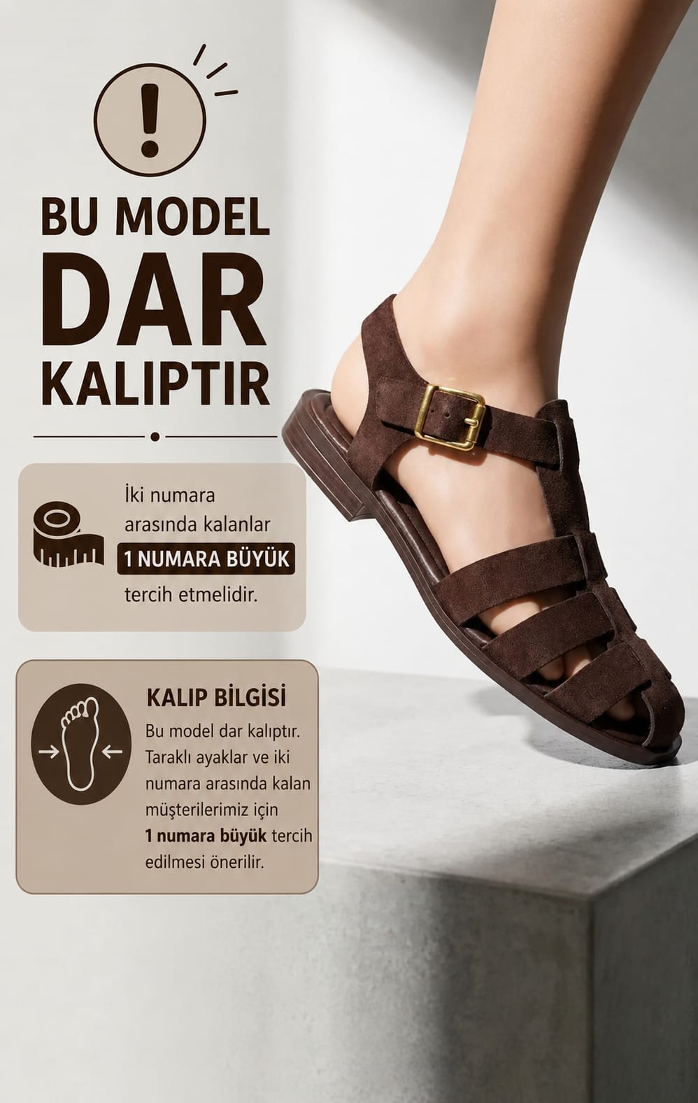 SALY kahve dana süet sandalet(Dar Kalıp)