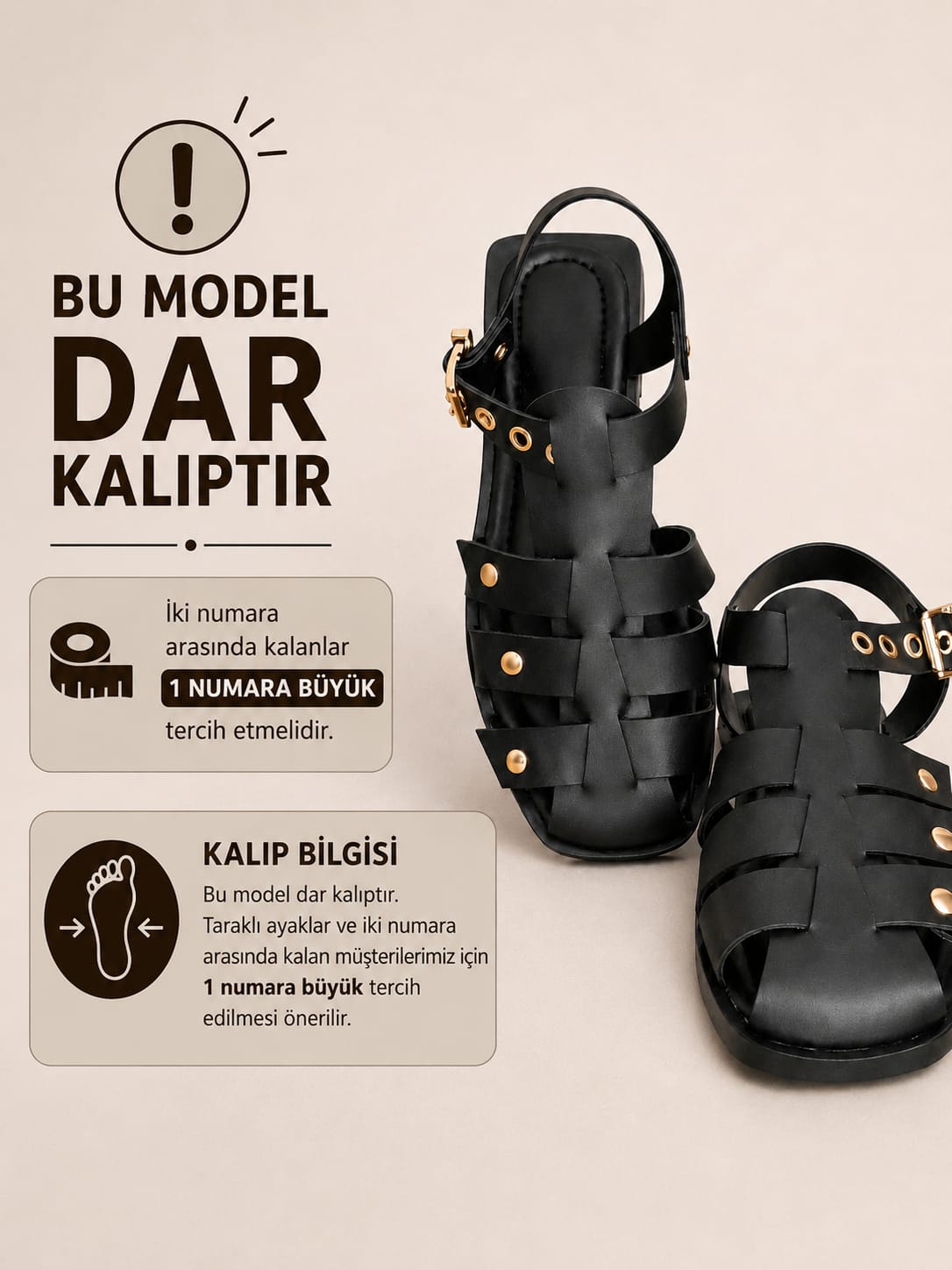 Terra Siyah Deri Görünümlü Günlük Sandalet(Dar Kalıp)