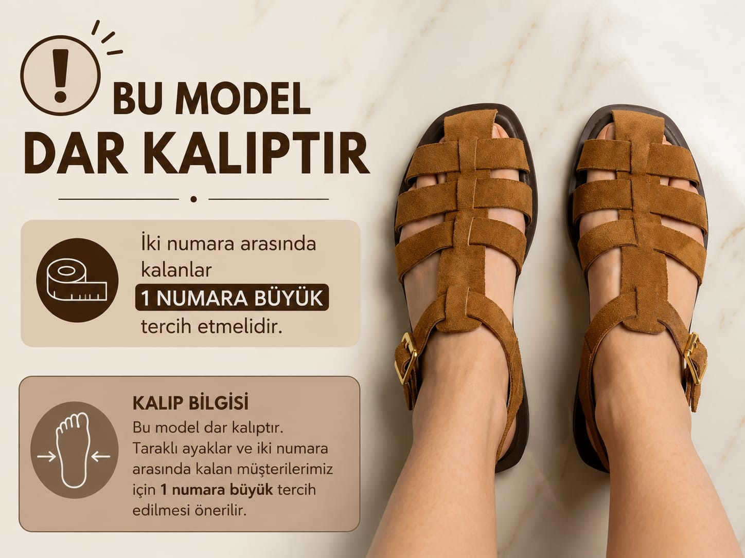 SALY taba dana süet sandalet(Dar Kalıp)